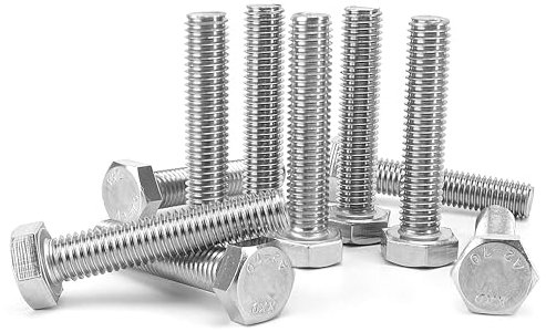 Lote de 10 pernos M10, M10 x 1,25 x 50 mm, cabeza hexagonal de rosca fina, tamaño estándar Din933, todas las roscas, longitud: 50 mm, paso: 1,25 mm (acero inoxidable, plateado)