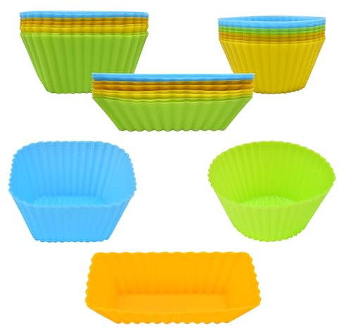24 pièces moule muffin air fryer(carré, rond, rectangulaire set),moule gateau air fryer,moule silicone muffin Réutilisable,moule silicone air fryer,Peut être utilisé pour les gâteaux, le pain
