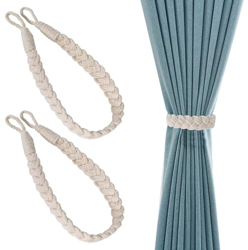 2 Piezas Alzapaños Cortinas, 64cm Abrazaderas Cortinas, Sujeta Cortinas, Estilo Simple Accesorio Cortina Accesoriospara Cortinas, Artesanales Cuerdas de Nudos de Cortinas (Beige)