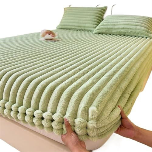 Fleece PlüSch Spannbettlaken King Queen Bettbezug Samt Matratzenbezug Weiches Studentenwohnheim Bettlaken Winter Warm Verdicktes Spannbettlaken Matratzenschoner PlüSch-Spannbettlaken(Green,90x200cm-2p
