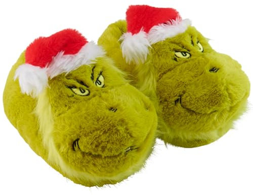 United Labels Chaussons 3D Le Grinch en peluche pour femmes et hommes, vert, 32/34, pantoufles unisexes avec bonnet de Noël, chaussons d’hiver