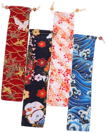 ABOOFAN 4pcs Japanese Handheld Fan Cover Sleeve Storage Bag Retro Folding Fan Pouch Drawstring for Diy Crafts and Gift Packaging
