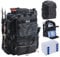 Goture Angelrucksack, Angelzubehör-Rucksack mit Zwei Rutenhaltern und Regenschutz, Wasserabweisende Angelgerätetasche mit verstellbarem Fach und 8 Ködertaschen, 45-Liter-Angelgeräte-Rucksack