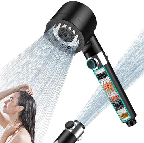 Shower Head, High Pressure Head with 4 Spray Modes(Only Shower Head), Turbocharged Design Powerful Head for Low Water Pressure (Black)