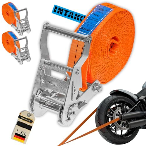 INTAKO Sangle à Cliquet 6m 35mm - Sangles d'arrimage avec Crochet de Sécurité 2000 kg - Sangle d'Arrimage avec Tendeur (Lot de 2)