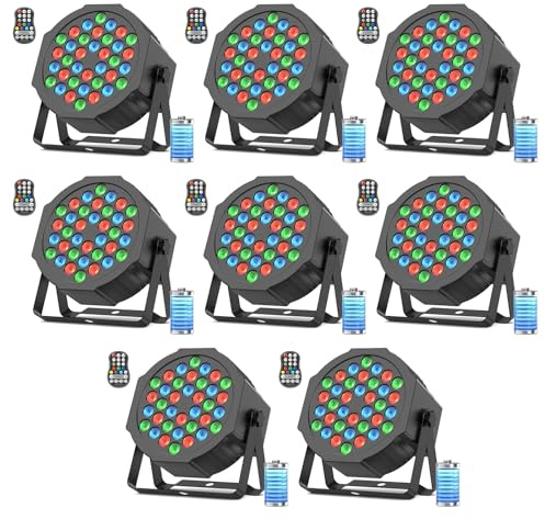 DayFlicker Led Strahler Akku, 8 Stück 36 RGB LED Par Bühnenlicht LED Akku Strahler mit DMX und Fernbedienung, Discolicht Partylicht Scheinwerfer für Disco DJ Halloween Weihnachten