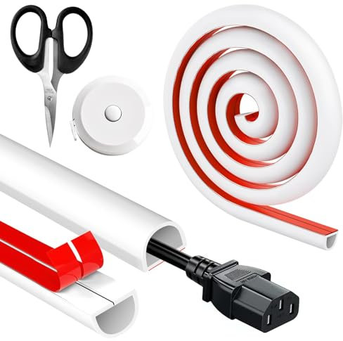 Cable Raceway, 3 M Long Surface-Mount Wiring Kit, Wire Channel TV Cable Concealer Hiding Kit, Self-Adhesive Cable Cover, 15X10MM Arc-shaped PVC Cable Trunking, Cable Duct for Home, Office, White