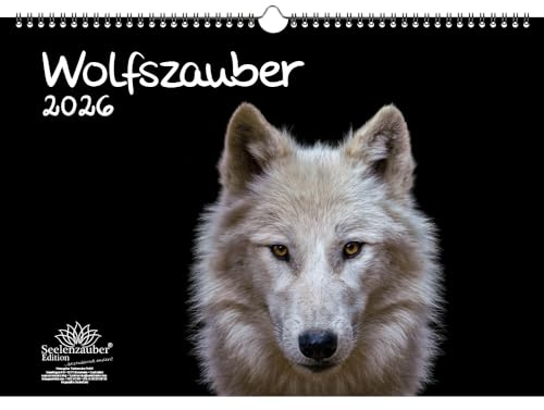 Wolfszauber DIN A3 Kalender für 2026 Wolf und Wölfe - Geschenkset Inhalt: 1x Kalender, 1x Weihnachtsanhänger (insgesamt 2 Teile)
