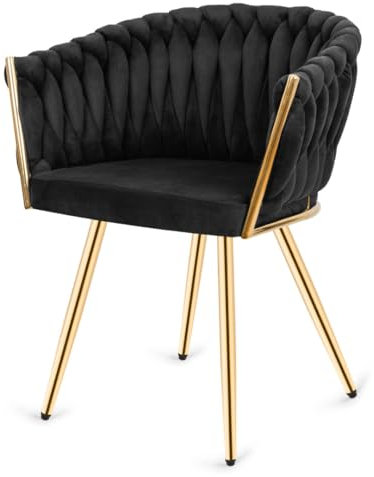 GTM Design Schminkstuhl - Elegant Schminktisch Stuhl - Modern Sessel für Kabinett und Büro - Verstellbar Sessel - Schwarz (Gold Beine)