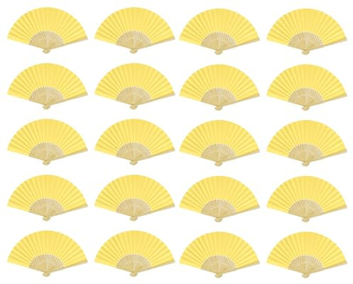 FoDau770 Classical Folding Fans, 20 Pieces Bamboo Handheld Fans, Paper Hand Fan for Cosplay Dancing Decoration Party, Yellow