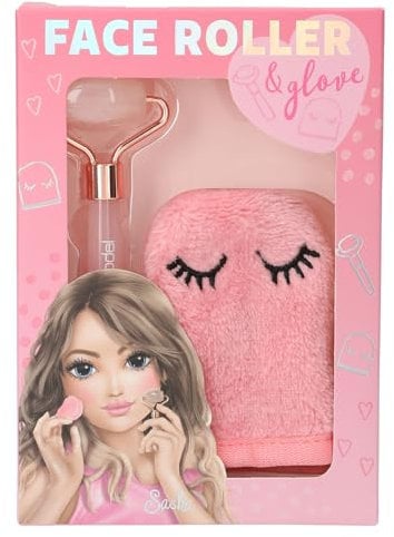 Depesche 13508 TOPModel - Gesichtsroller Set Beauty and Me, mit Rosenquarz-Roller und weichem Wasch-Handschuh in Rosa