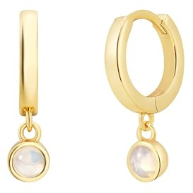 Glanzstücke München Damen Ohrringe 925/- Sterling Silber gelbgold | gelbvergoldet 14 Karat, Creolen, Mondstein (synth.), weiß