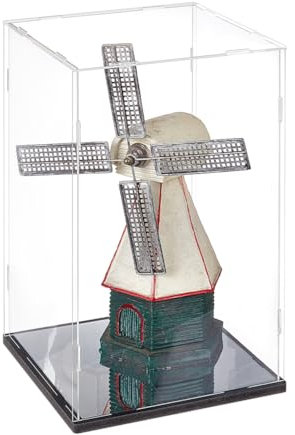 nbeads Klarer Schaukasten mit Spiegel, 21.5x21.5x35.8cm Acryl Vitrine mit Schwarzem Sockel Schutz-Vitrine montieren für Sammlermodelle