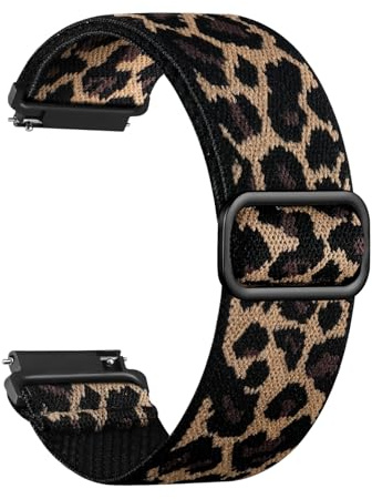 Maledan Uhrenarmband 18mm Kompatibel mit Garmin Venu 3S Armband Venu 2S Vivoactive 4S Armband, Elastisch Nylon Sport Loop Band für Garmin Forerunner 265S 255S Vivomove 3S für Damen Herren, Leopard