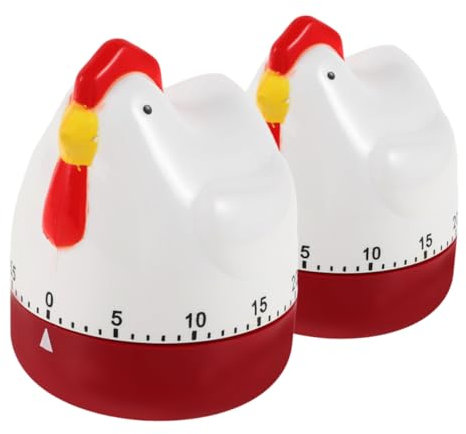 Garneck 2 Stück Küchenuhr Analog Neuheit Hühnchen-Timer Uhr Timer Eiertimer Karikatur Hähnchen-küchentimer Mechanischer Küchentimer Küchentimer Süß Neuheit Hühner -Timer Süße Timer Plastik