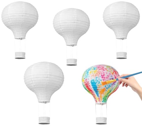Papierlaternen 5 Stück Heißluftballon Weiß Papier Laterne Hängende Lampions Deko Falten Papierlaterne für DIY Geburtstag Party Hochzeit Dekorationen 20 cm