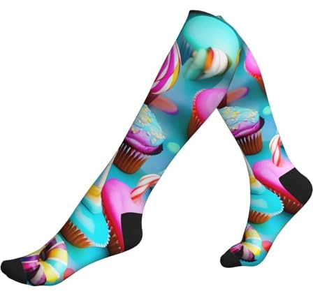 KLJnmbb Colorful Sweet Lollipop Cupcake Donut Print Running Socks Men And Women Sports Pairs Unisex Travel Hiking Thick Sport Socks
