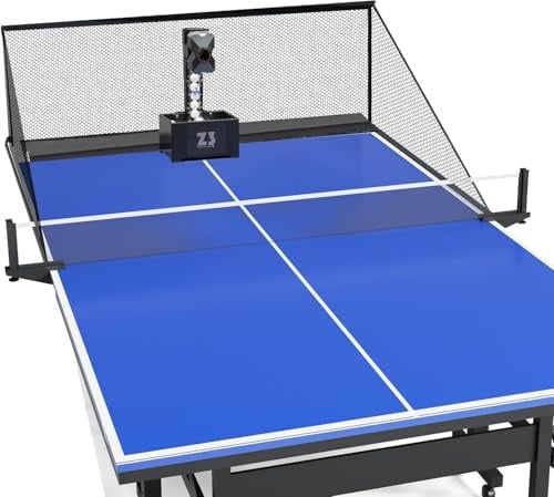OUKANING Tischtennis Roboter mit Fernbedienung 100 Bälle & Netz 10 Modi | Doppelrad-System, 35-90 Bälle/min, Ping Pong Ballwurfmaschine mit Auffangnetz, Tischtennismaschine, Training Zuhause Verein