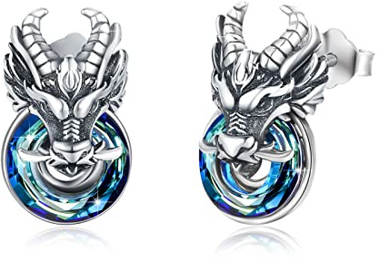 REDSUN Wolf/Drachen/Tiger Ohrringe 925 Sterling Silber Wolfskopf Ohrstecker Herren Damen Kristall Ohrringe Punk Gothic Schmuck für Unisex Herren Mädchen Damen Teenager Geschenk Geburtstag