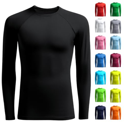 OXUM Camiseta Térmica Deportiva de Manga Larga Unisex – Niños y Adultos | Ropa Interior Técnica para Fútbol, Running, Crossfit, Entrenamiento, Invierno y Transpirable (Negro, 12/14)