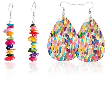 2 Stück Ohrringe Bunt, Hängeohrringe Boho, Bunte Ohrringe Für Festival Outfits, Kostümparty, Reisen Und Fotografie, Modische Statement Ohrringe