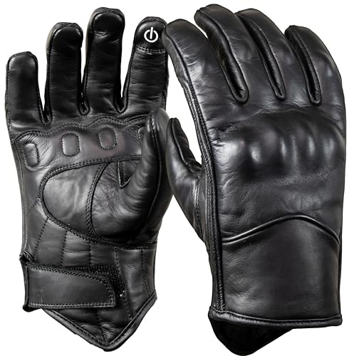 MDM Retro Motorradhandschuhe Herren Leder – Biker Chopper Handschuhe mit Touchscreen-Finger, Knöchelschutz & Premium Grip