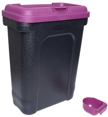 Large 30L Pet Food Storage Container with Scoop – Airtight Dry Food Bin with Flip-Top Lock, Durable Plastic Pet Food Tub for Dog, Cat & Animal Feed (15kg Capacity) (Purple)