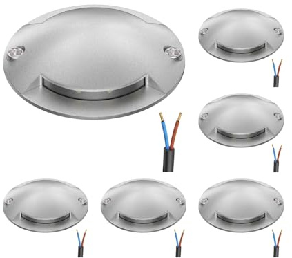 ledscom.de 6x LED Bodenleuchte, Wegmarkierung RUNDA für außen, IP67, 2-flammig, aluminium, rund, 70mm Ø, warmweiß