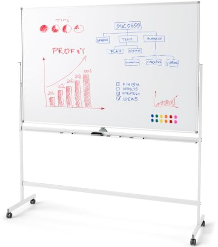 COSTWAY Lavagna Bianca Mobile, Lavagna Magnetica Cancellabile Doppia Faccia con Cavalletto, 2 Altezze Regolabili e Ruote Bloccabili (186 x 54 x 195/215 cm,Bianco)