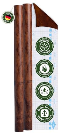 Veluxis Möbelfolie 2er-Set selbstklebend Holzoptik Wurzelholz – 90 × 210 cm | zuschneidbar, rückstandsfrei entfernbar