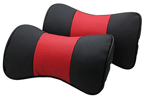 SZSS-CAR 2 Stück Universal Echtleder Auto Kopfstütze Kissen Nackenkissen Kissen Sitzkissen Bezüge (Schwarz-Rot)