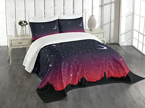 ABAKUHAUS Nacht Tagesdecke Set, Red Sky Starry Landschaft, Set mit Kissenbezügen farbfester Digitaldruck, für Doppelbetten 220 x 220 cm, Indigo Magenta Black