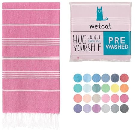 WETCAT Turkish Beach Towel Oversized 38x71 100% Cotton Sand Free Quick Dry Towel Extra Large Turkish Towel Light Travel Towel for Adults Beach Gifts Beach Accessories - Fuchsia