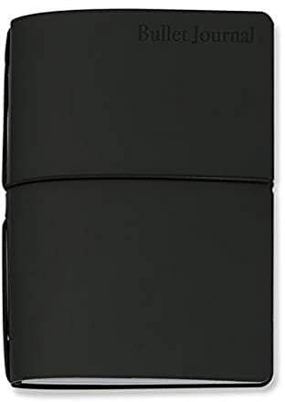 VELOFLEX N132114 - Bullet Journal, Notizbuch, 13 x 21 cm, regeneriertes Leder, schwarz, Gummizug, mit 2 Heftchen: blanko Punktraster & Kalendereinlage