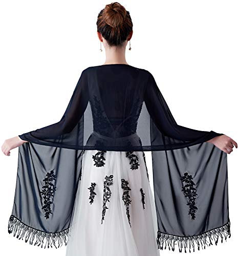 YAOMEI Damen Schals Chiffon Stickerei Halstücher Stola Umschlagtücher Umschlagtücher Halstuch Hochzeiten Braut Bridemaids Abendgarderobe (Einheitsgröße: 86,6 * 19,7 Zoll (220 cm * 50 cm), Marine)