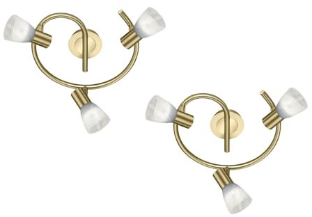 meineWunschleuchte 2er SET Deckenstrahler Rondell Messing 3-flammig mit Glasschirmen, Ø 30cm