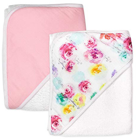 HonestBaby 2er-Pack Kapuzenhandtücher aus Bio-Baumwolle, Rosenblüte, Einheitsgröße