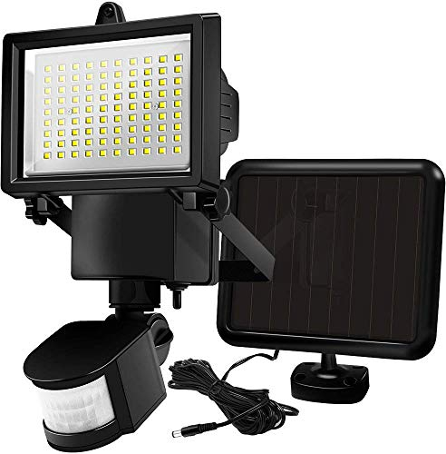 Lumi Jardin Projecteur solaire noir eclairage puissant panneau solaire déporté LED blanc COOPER BLACK H22cm avec détecteur de mouvement orientable