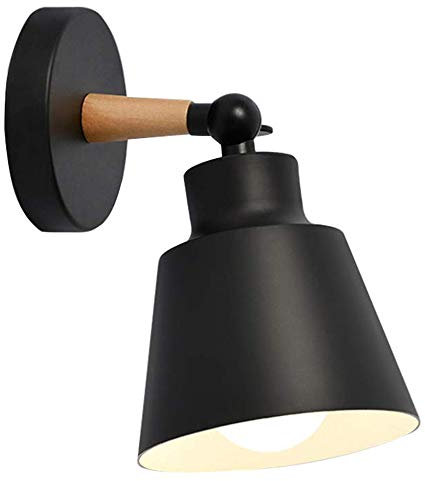 Moderno Stile nordico Vintage Industrial LED Applique,E27 Creativa Legno+Metallo Lampada da Parete in,Faretti,Lampada da parete regolabile a 90 gradi, Ristorante/bar/camera da letto/loft/bar