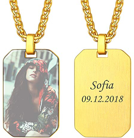 U7 Herren Foto Kette personalisiert Achteck Anhänger 18k vergoldet Militärische Erkennungsmarke mit Gravur für Frauen Männer 55+5cm Weizenkette Modeschmuck Modeschmuck für Geburtstag Jahrestag