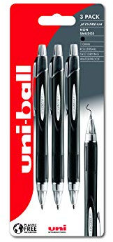 uni-ball SXN-210 RT Jetstream Black Rollerball Pens - Extremely Smooth Writing, Drawing, Art, Colouring, Note Taking, Journaling. Ink Dries Instantly. Does Not Smudge. Retractable Ballpoint - 3 Pack