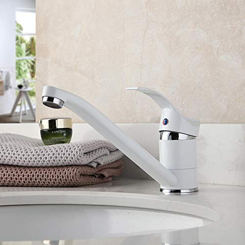 Huin Rubinetto per bagno bianco opaco Miscelatore per bagno da cucina Rubinetto per miscelatore Miscelatore monocomando per montaggio sul ponte Rubinetti caldi e freddi