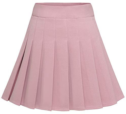 Dressystar Jupe Basique Femme Extensible Patineur Patineuse Pom-Pom Girl Mini Jupe Plissée Rose XS