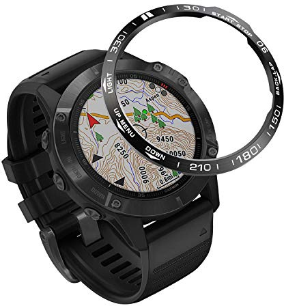 Yikamosi Rostfreier Stahl Lünetten ring Kompatibel mit Garmin Fenix 6X/6X Pro Watch, Bezel Ring Adhesive Cover Anti-Kratz- und Kollisionsschutz für Fenix Watch Accessory(A-Black)