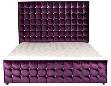 jvmoebel Lila Luxus Samt Textil Bett Doppel Betten Chesterfield mit Kristallsteinen Neu