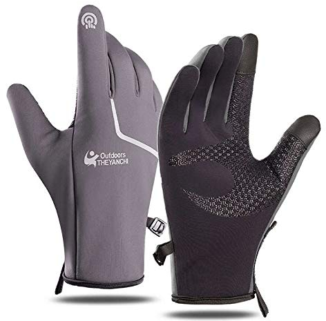 AXELENS Handschuhe Herren Touchscreen Regenfest Wasserdicht rutschfeste Motorrad Sportfahrräder Winter MTB Fahren Leichter Innen Flauschig Angeraut Roller GRÖßE L - GRAU