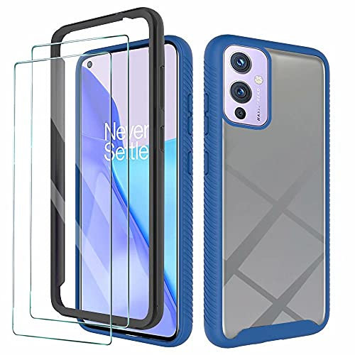 FMPCUON Hülle Kompatibel mit LG Velvet 5G/4G Handyhülle, 360 Grad Rundum Schutzhülle Case, Einteilige Transparent PC Cover 【Schutzfolie aus gehärtetem Glas * 2】-Blau
