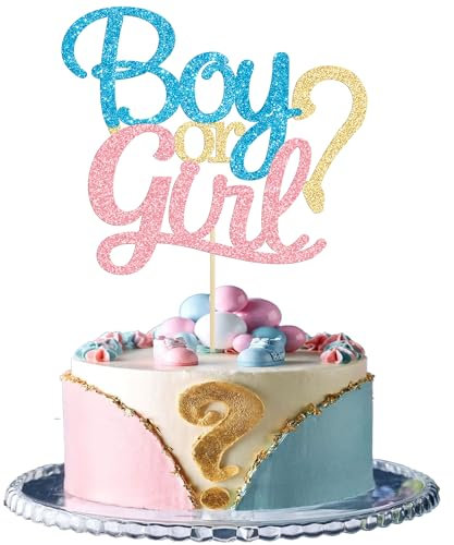 Gyufise 1 Pack Glitter Boy or Girl Cake Topper Blue and Pink Glitter He or She Cake Decoration Pick for Baby Shower Gender Reveal Party Decorations Supplies