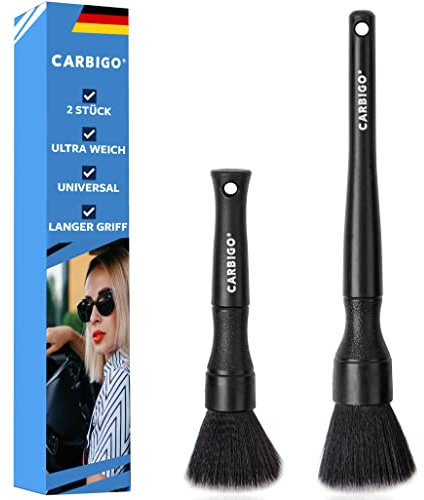 CARBIGO® Profi Autopinsel 2er Set – Weicher Auto Reinigungspinsel – Schonend einfache Autopflege – Universal anwendbar – Passend für empfindliche Oberflächen – Perfektes Detailing Pinsel Set (Schwarz)