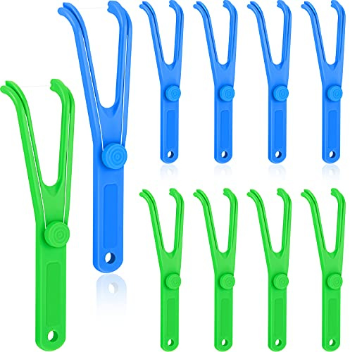 Chengu 10 soportes de hilo dental reutilizables para mango oral | Soporte de hilo dental reutilizable, en forma de Y, portátil para la limpieza diaria de los dientes, púas de hilo dental